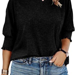 Plus Size Tops for Women Crew Neck 3/4 Sleeve T-Shirts Loose Casual Solid Basic